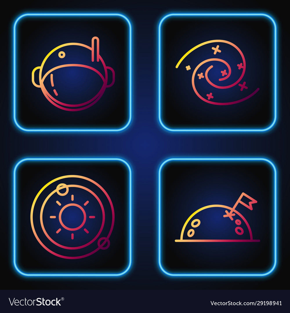 Set line planet with flag solar system astronaut vector image Set line planet with flag solar system astronaut