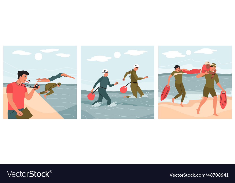 Swim open water flat icon set Royalty Free Vector Image
