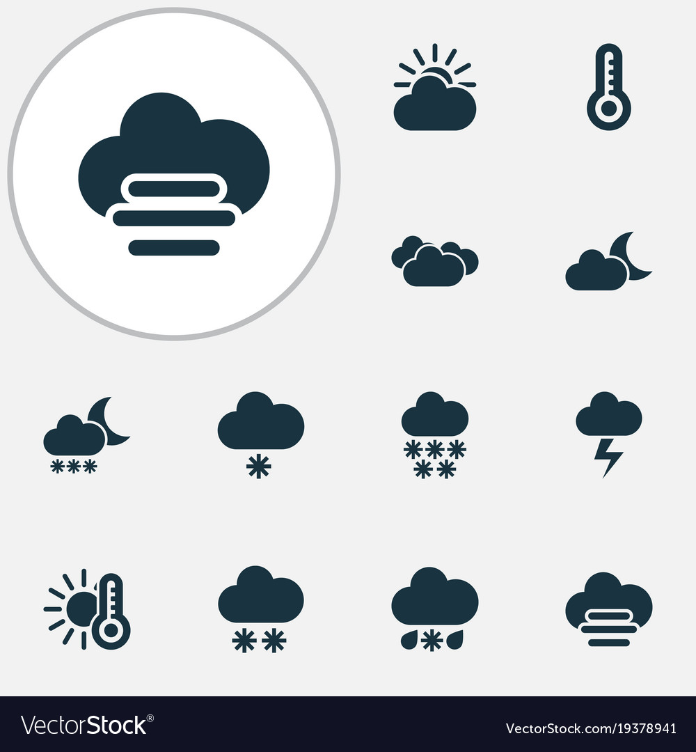 Weather icons set with gray snowflake synoptic