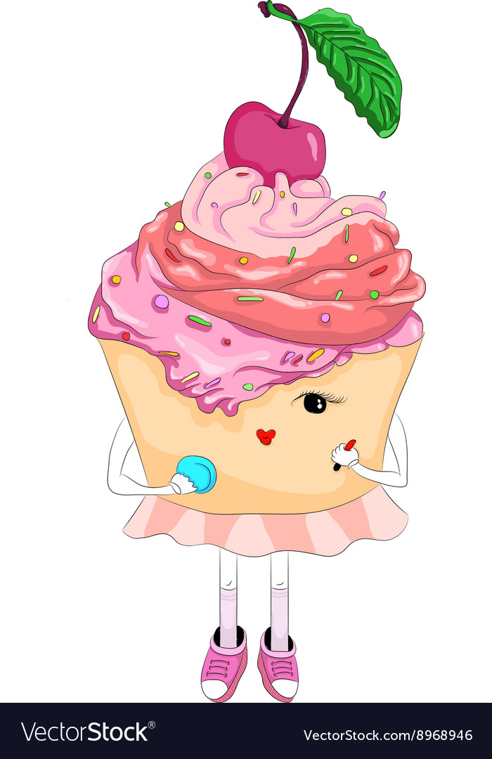 Beautiful girl cupcake with red lipstick
