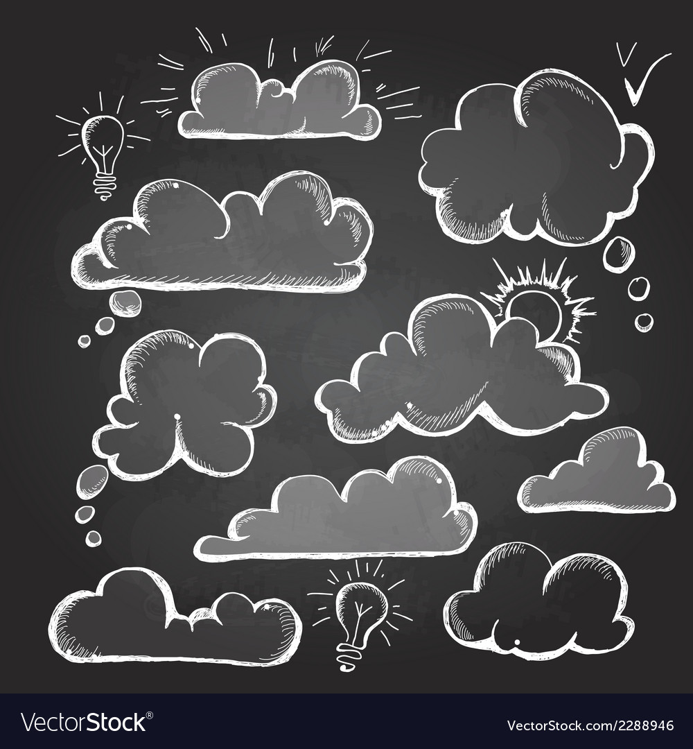 Chalk drawings set speech bubble cloud Royalty Free Vector