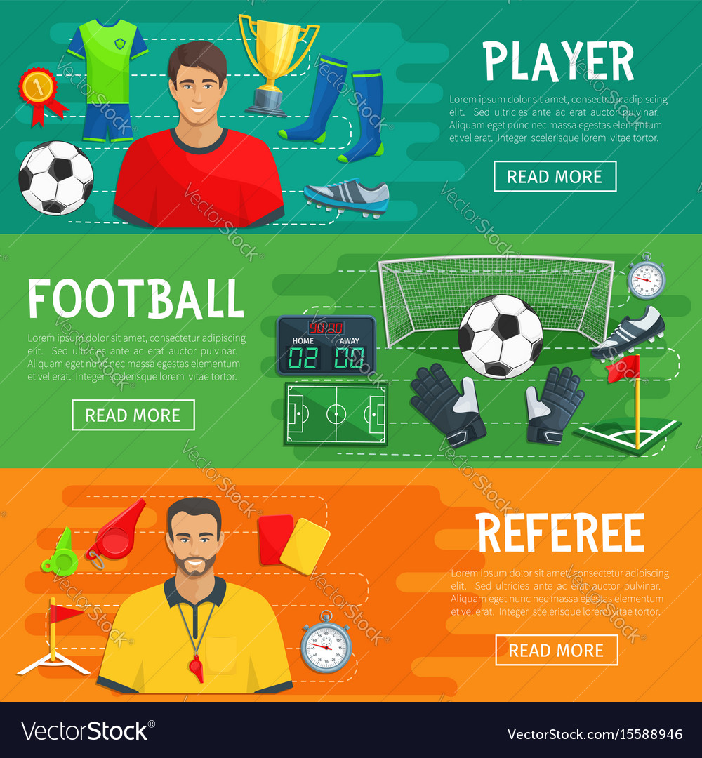 Football banners of soccer game items Royalty Free Vector