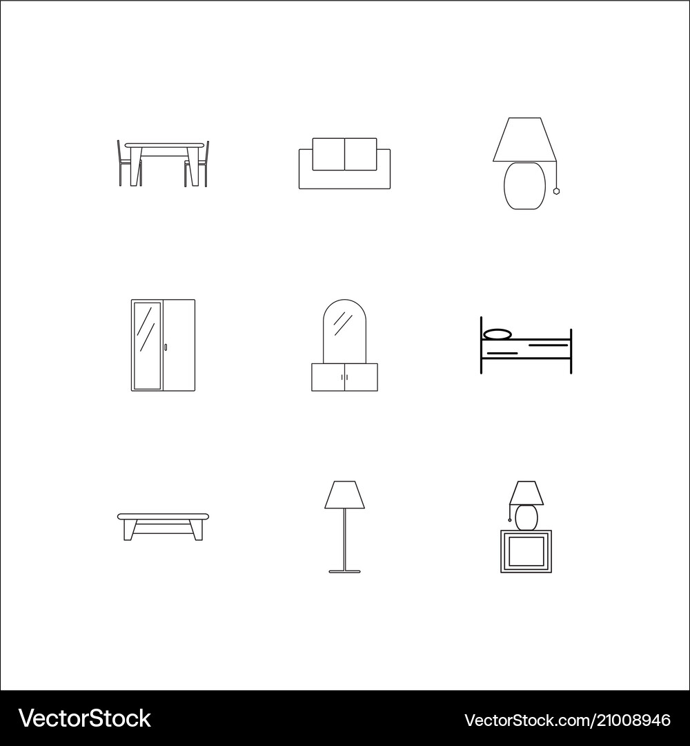 Furniture outline icons set Royalty Free Vector Image