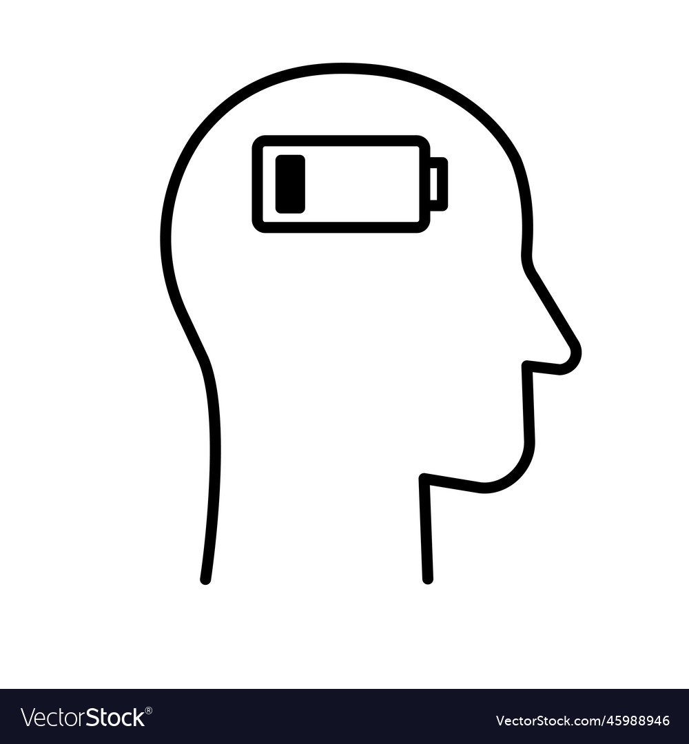 Human head with low battery charge concept Vector Image