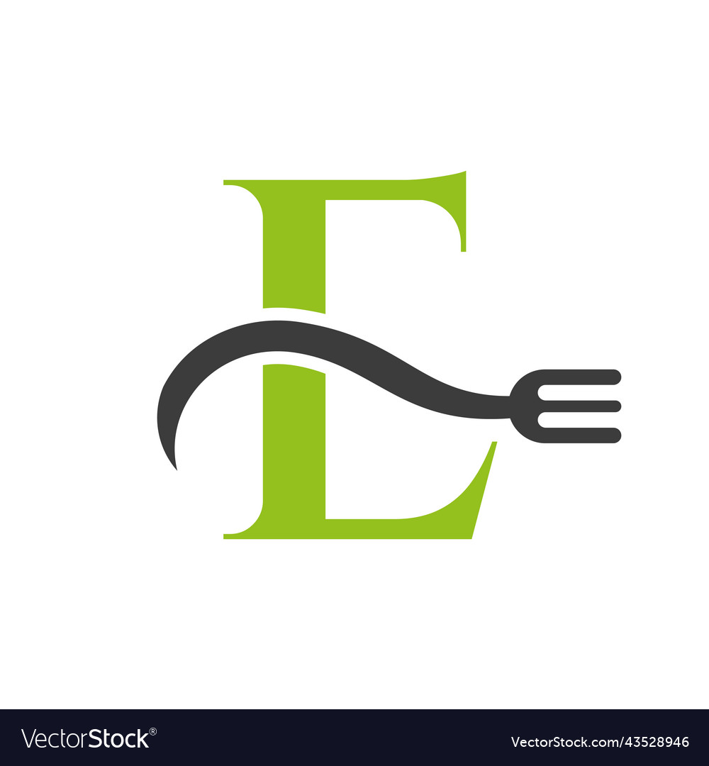 Letter e restaurant logo concept with fork