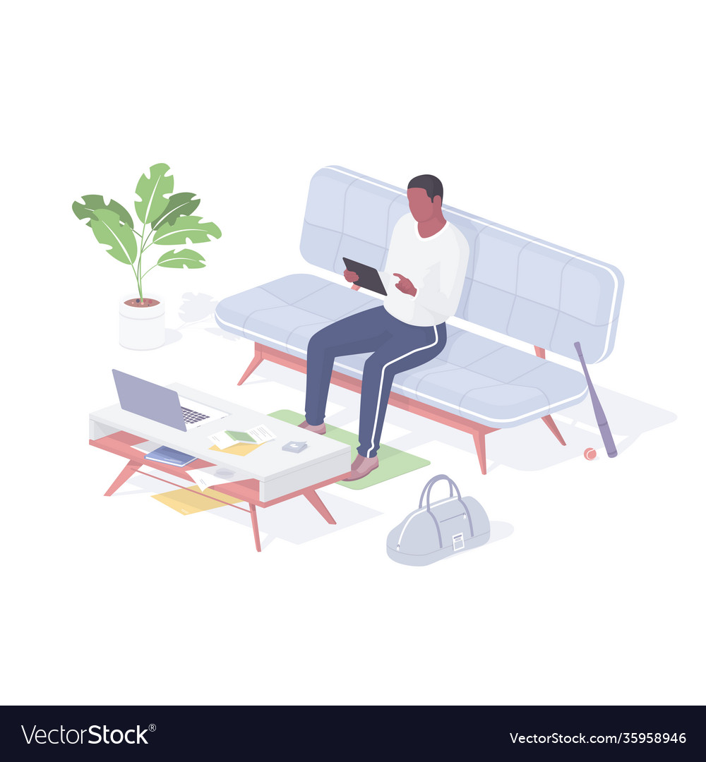 Man resting at home after work isometric
