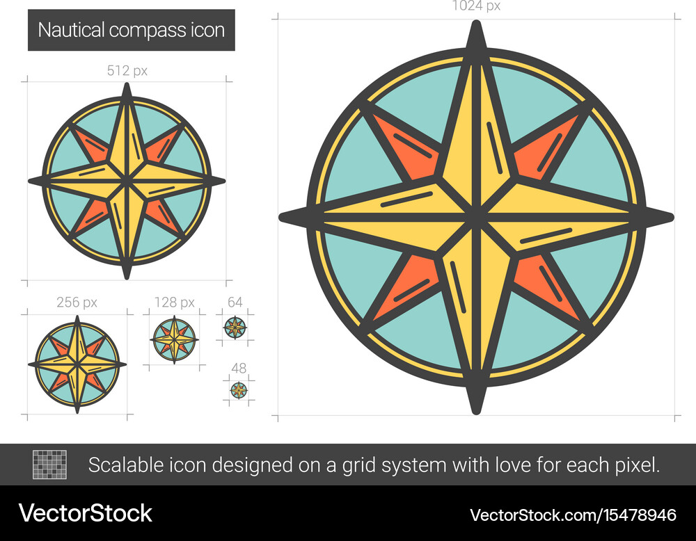 Nautical compass line icon Royalty Free Vector Image