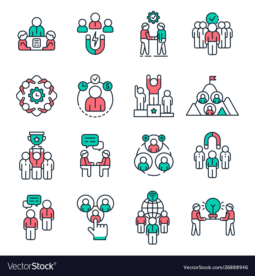 People team outline icons work group pictograph vector image People team outline icons work group pictograph