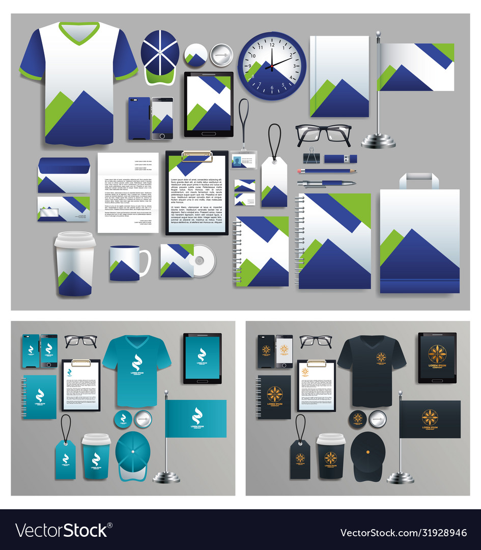 Set colorful elements with stationery templates Vector Image Set colorful elements with stationery templates