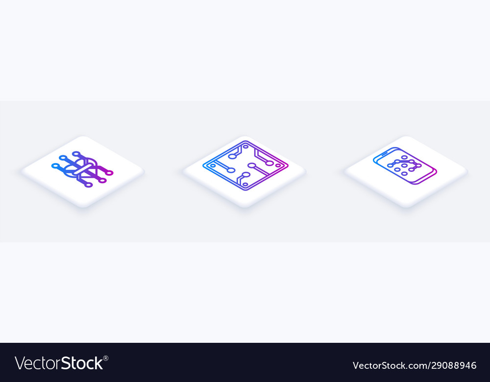 Set isometric line processor and mobile vector image Set isometric line processor and mobile