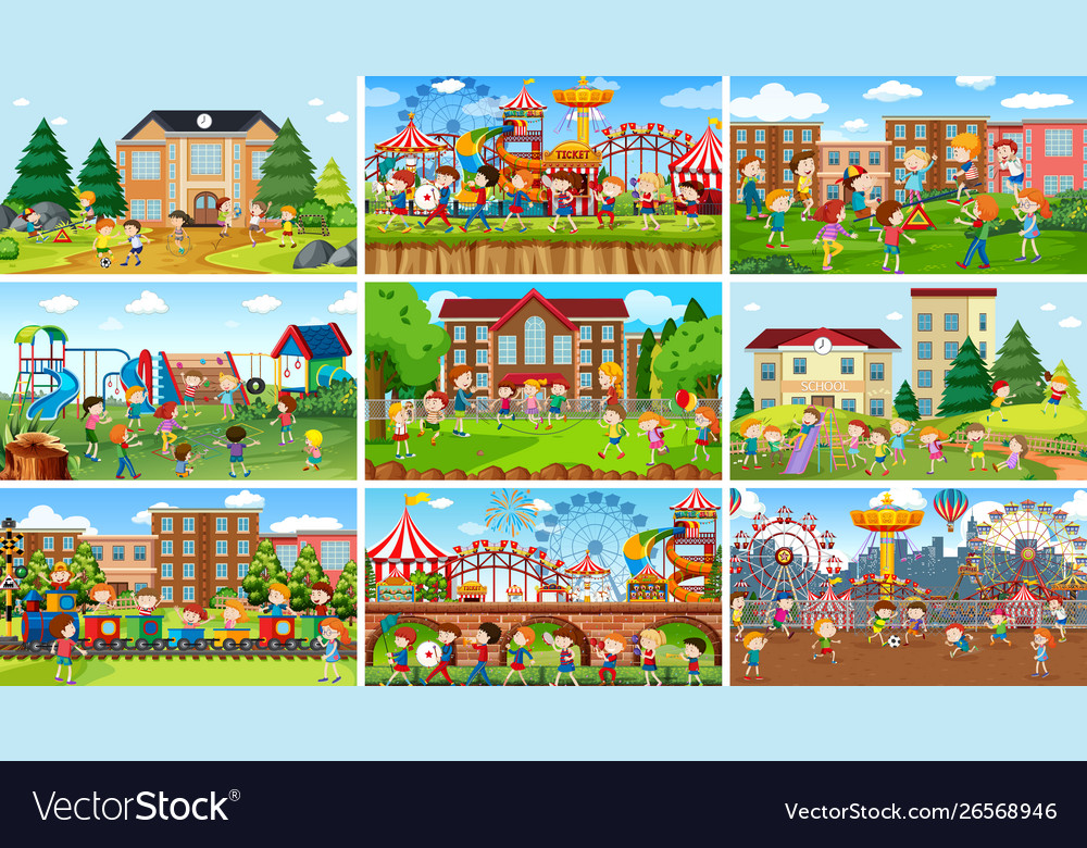 Set scenes in nature setting vector image Set scenes in nature setting