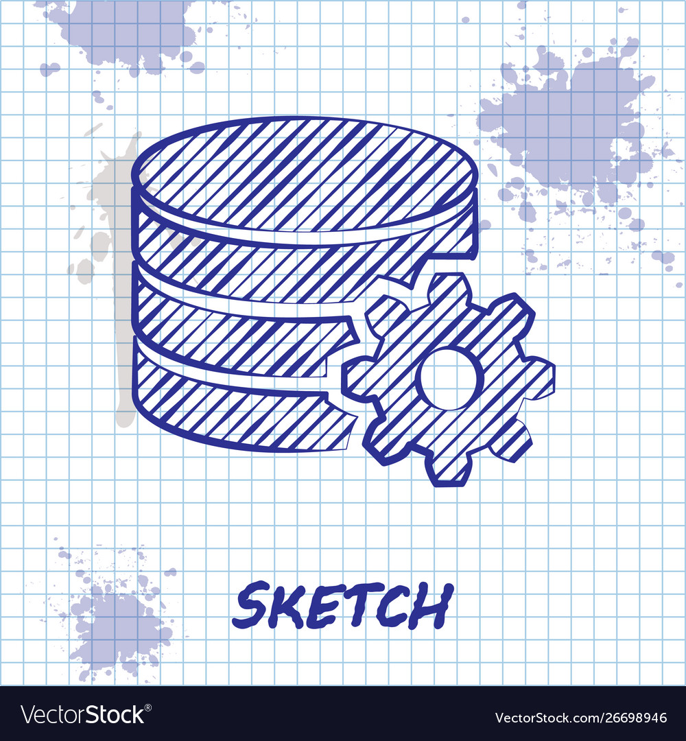 Sketch line setting database server icon isolated vector image Sketch line setting database server icon isolated