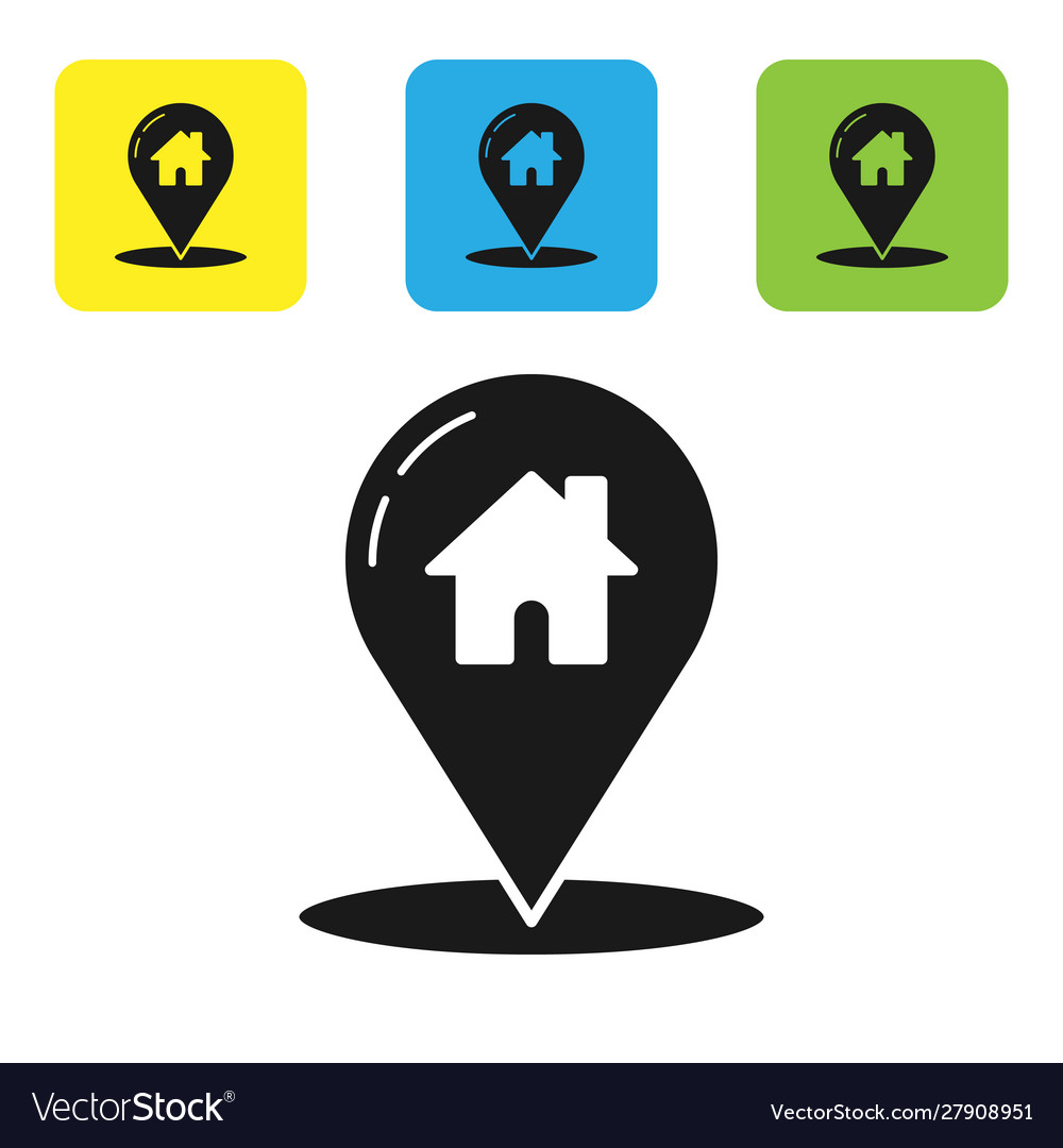 Black map pointer with house icon isolated vector image Black map pointer with house icon isolated