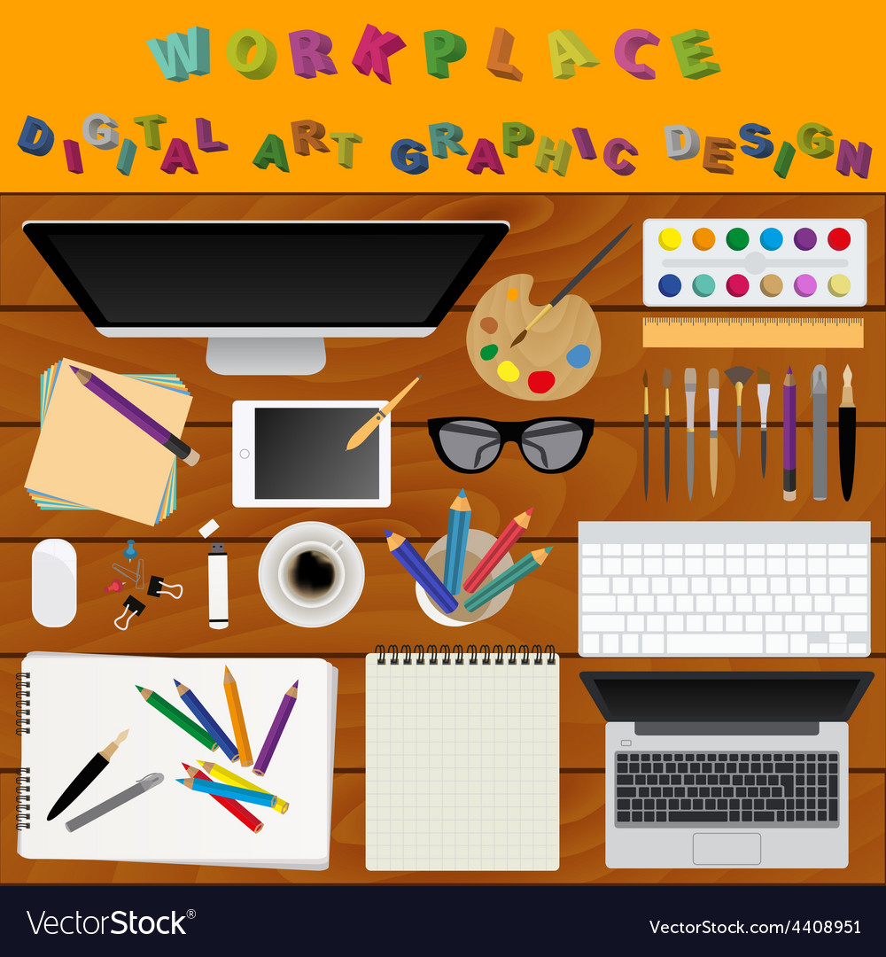 Digital art and graphic design working place Vector Image