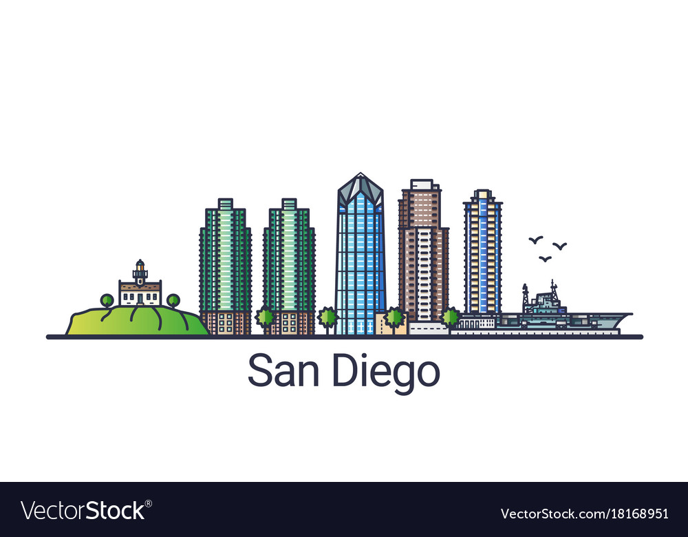 Flat Line San Diego Banner Royalty Free Vector Image