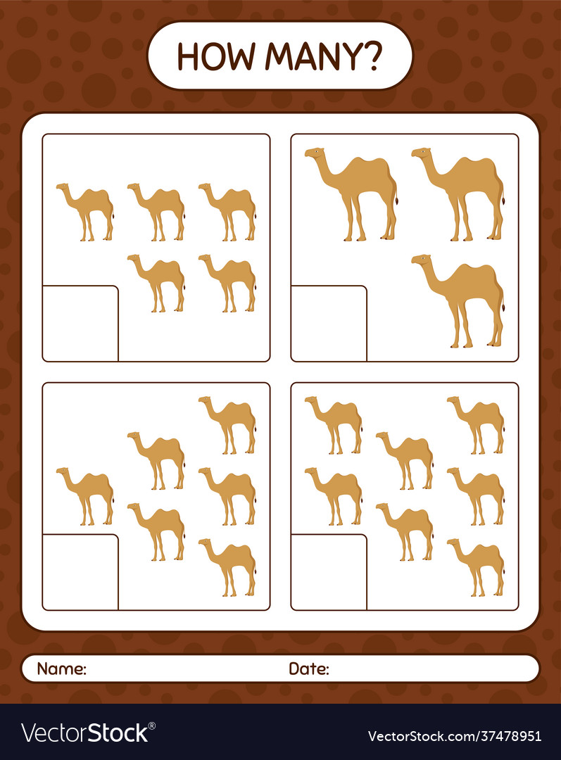 How many counting game with camel worksheet vector image How many counting game with camel worksheet