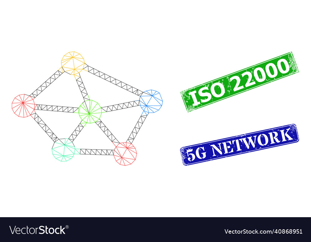Rubber iso 22000 imprints and triangular mesh vector image Rubber iso 22000 imprints and triangular mesh
