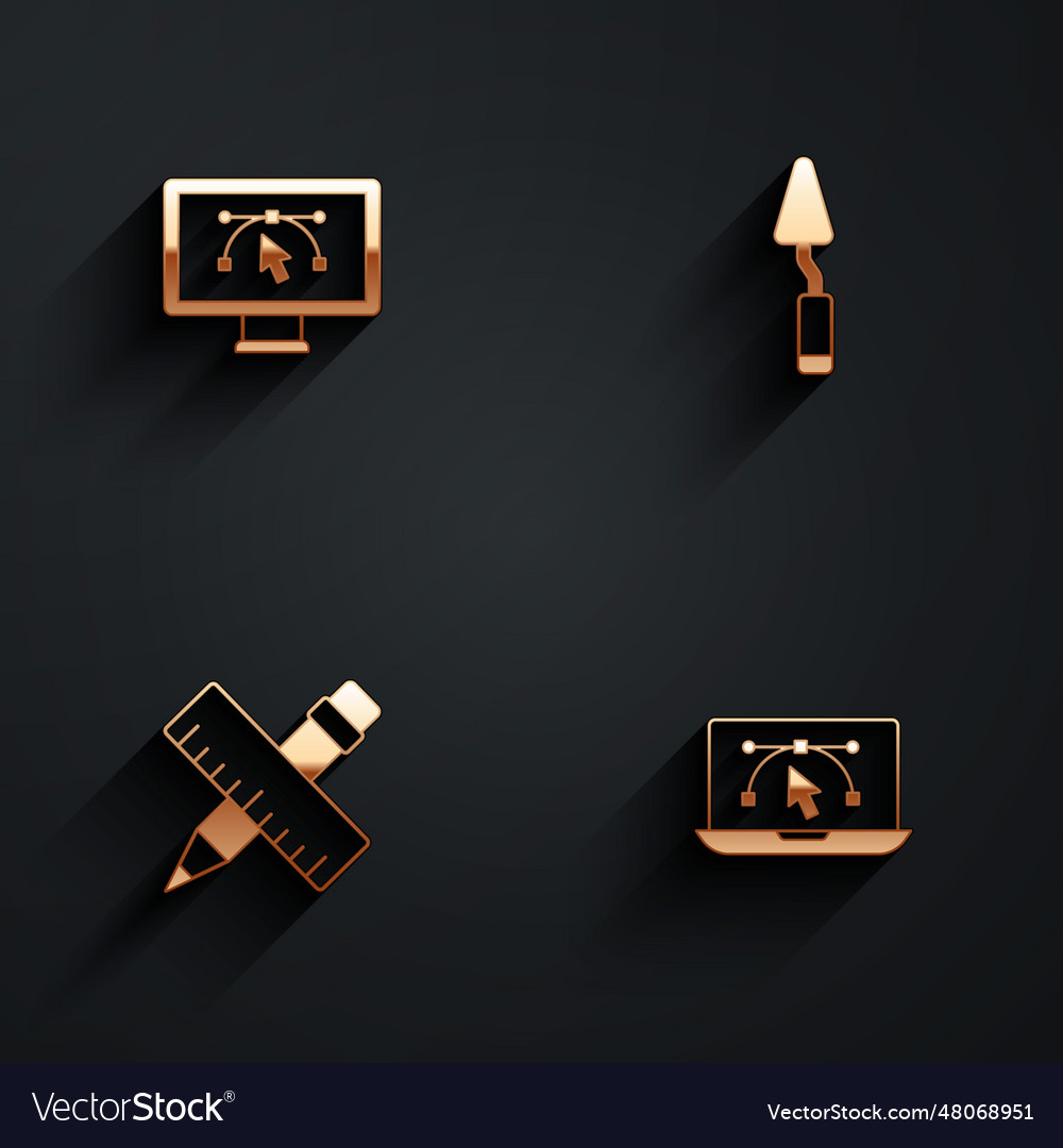 Set computer with design program palette knife vector image Set computer with design program palette knife