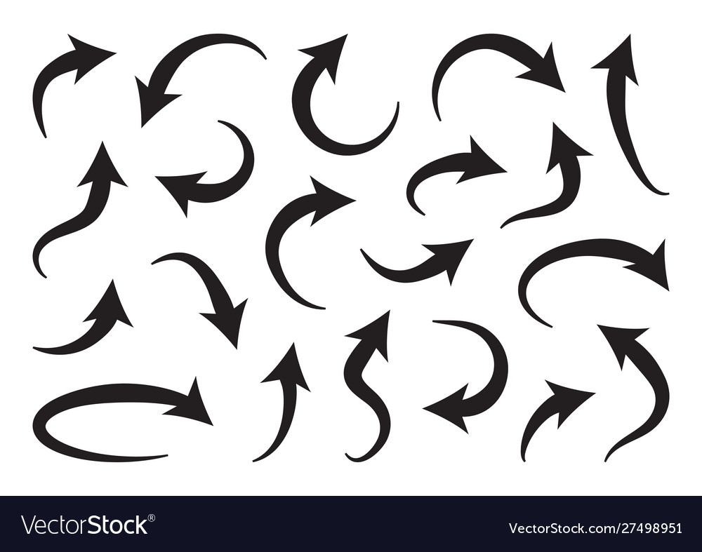 Set different curve arrows black collection vector image Set different curve arrows black collection