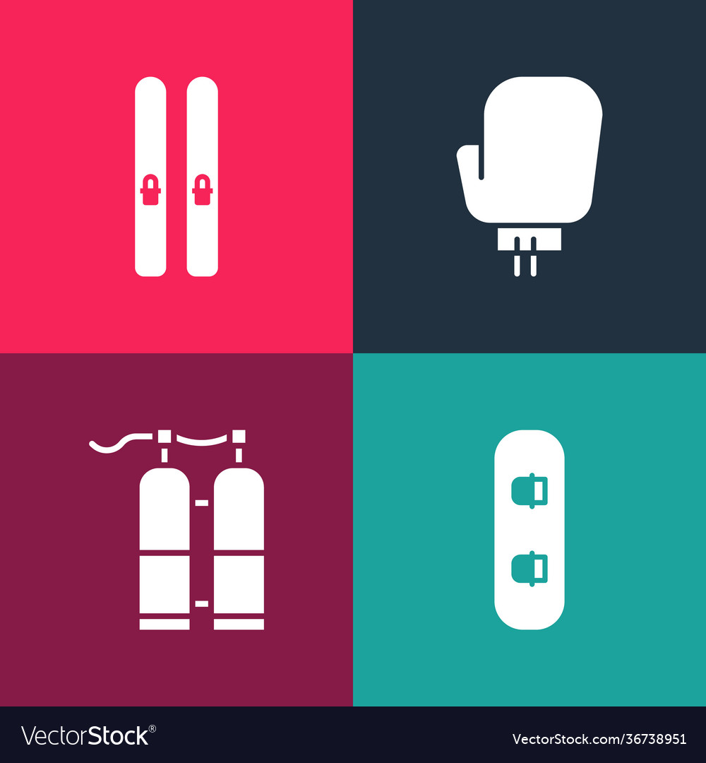 Set pop art snowboard aqualung boxing glove Vector Image