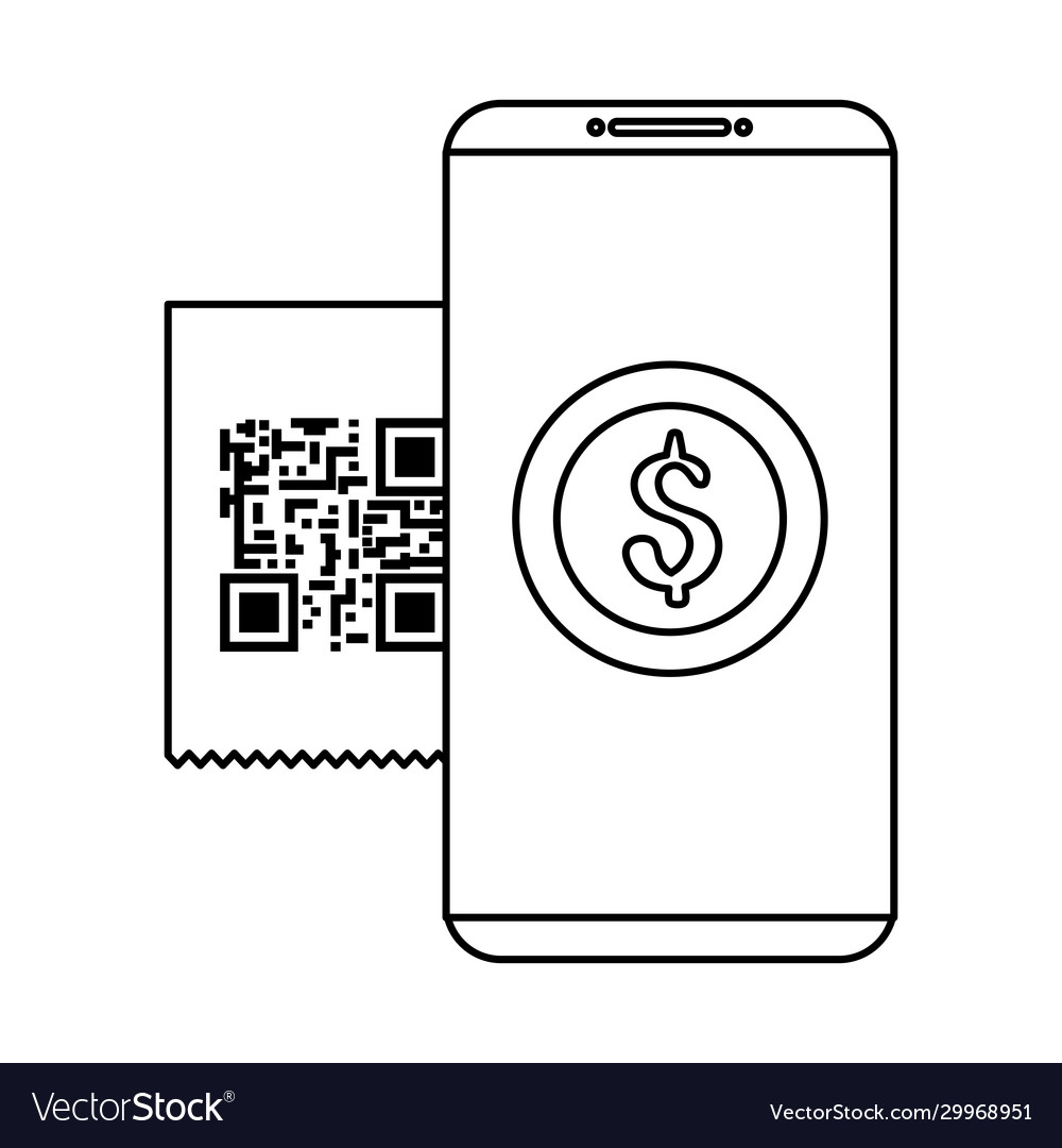 Smartphone device with scan code qr and coin vector image Smartphone device with scan code qr and coin