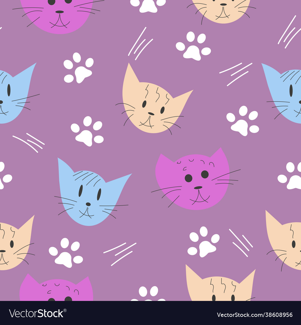 Cat paw seamless pattern colourful hand drawn