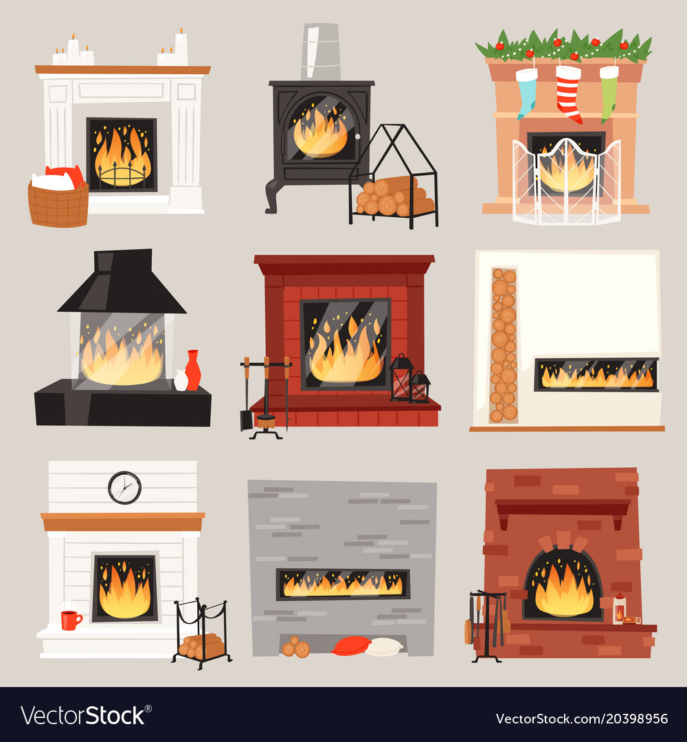 Fireplace Warm Fire Place In Interior Of Vector Image