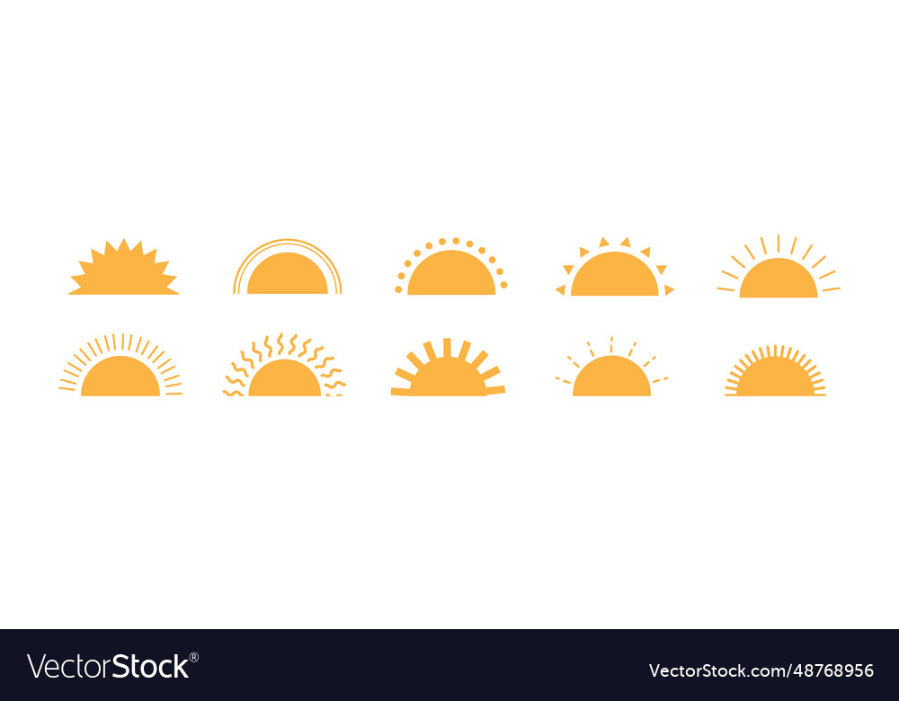 Half sun icon with decorative rays sunrise Vector Image