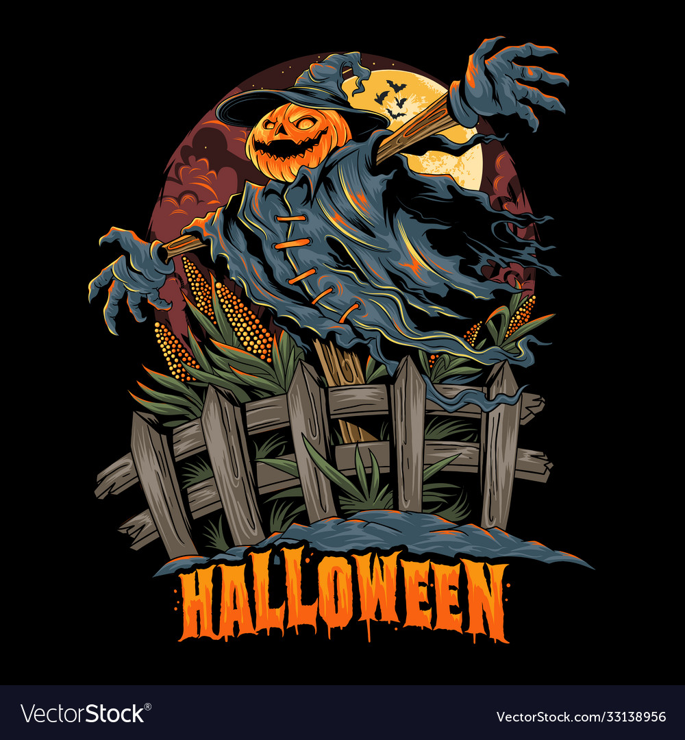 Halloween pumpkin-headed scarecrow looks spooky Vector Image