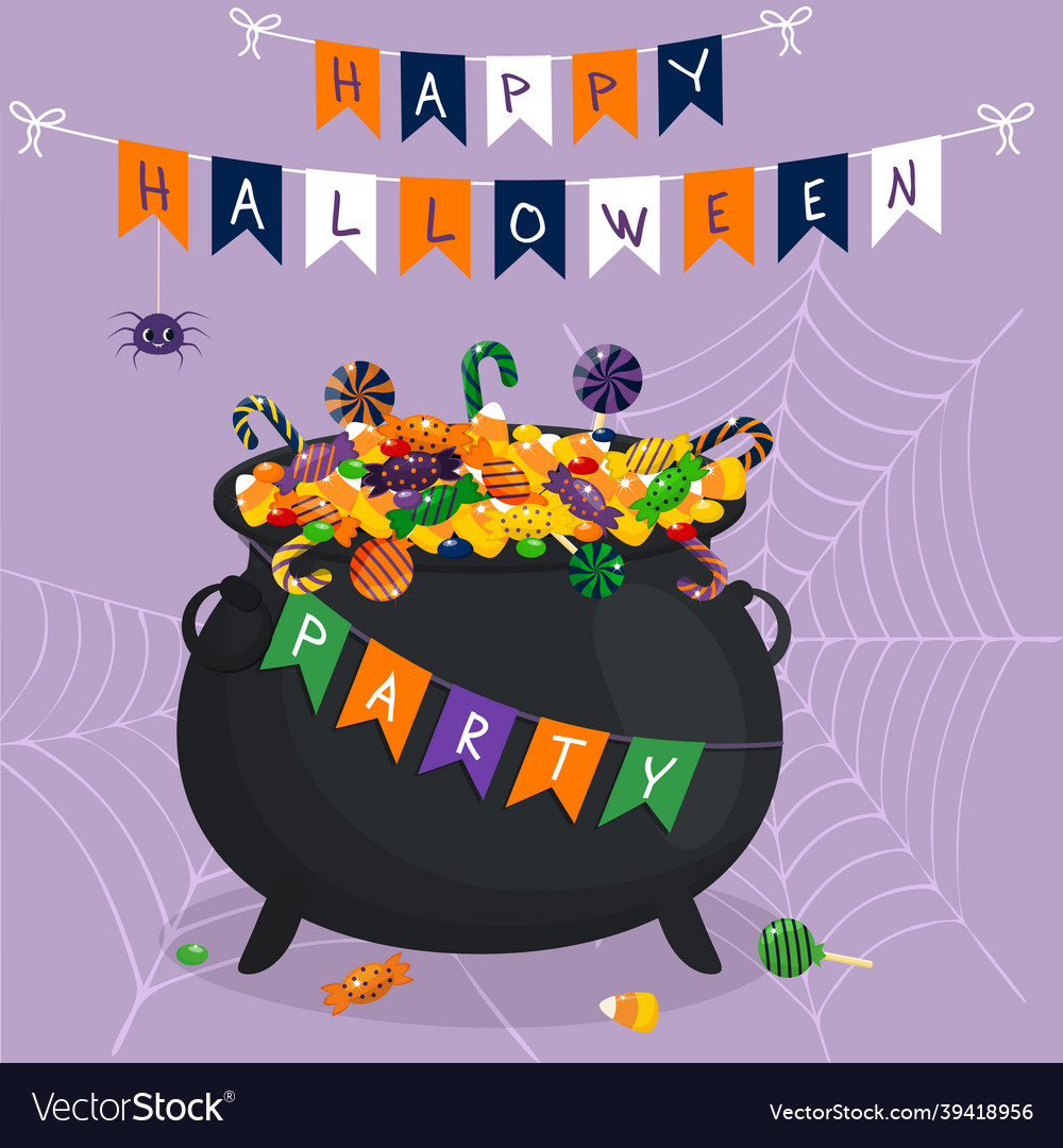 Happy halloween card witch s cauldron