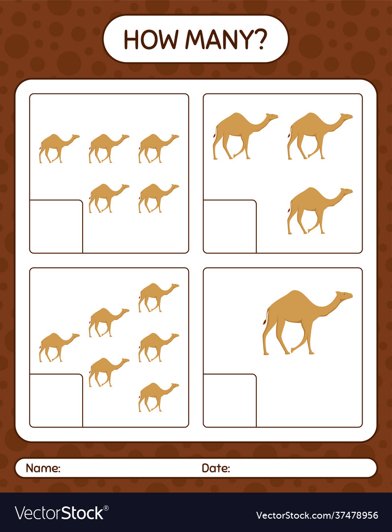 How many counting game with camel worksheet vector image How many counting game with camel worksheet