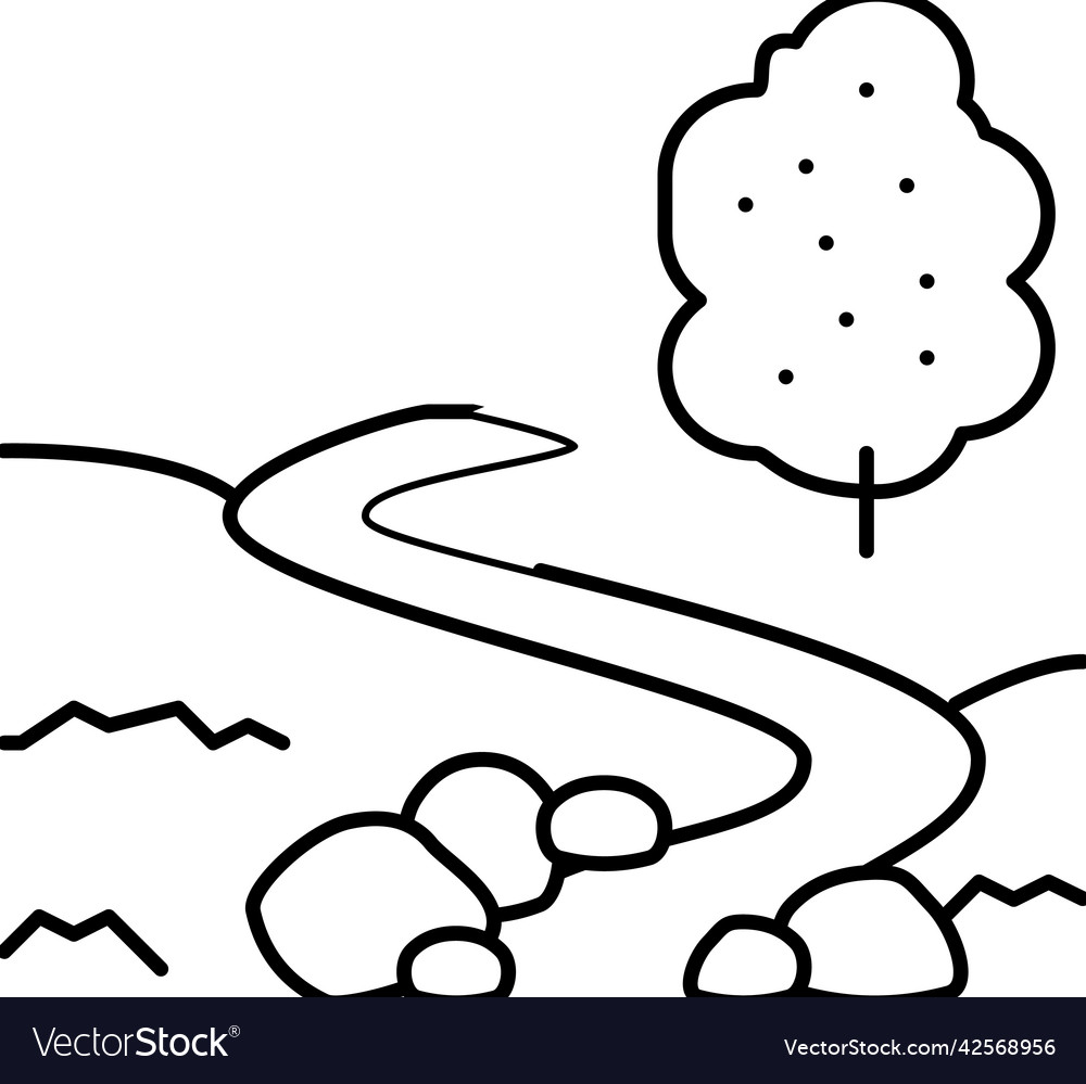 River on meadow line icon