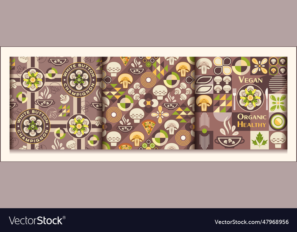 Set of seamless patterns with mushrooms vector image Set of seamless patterns with mushrooms