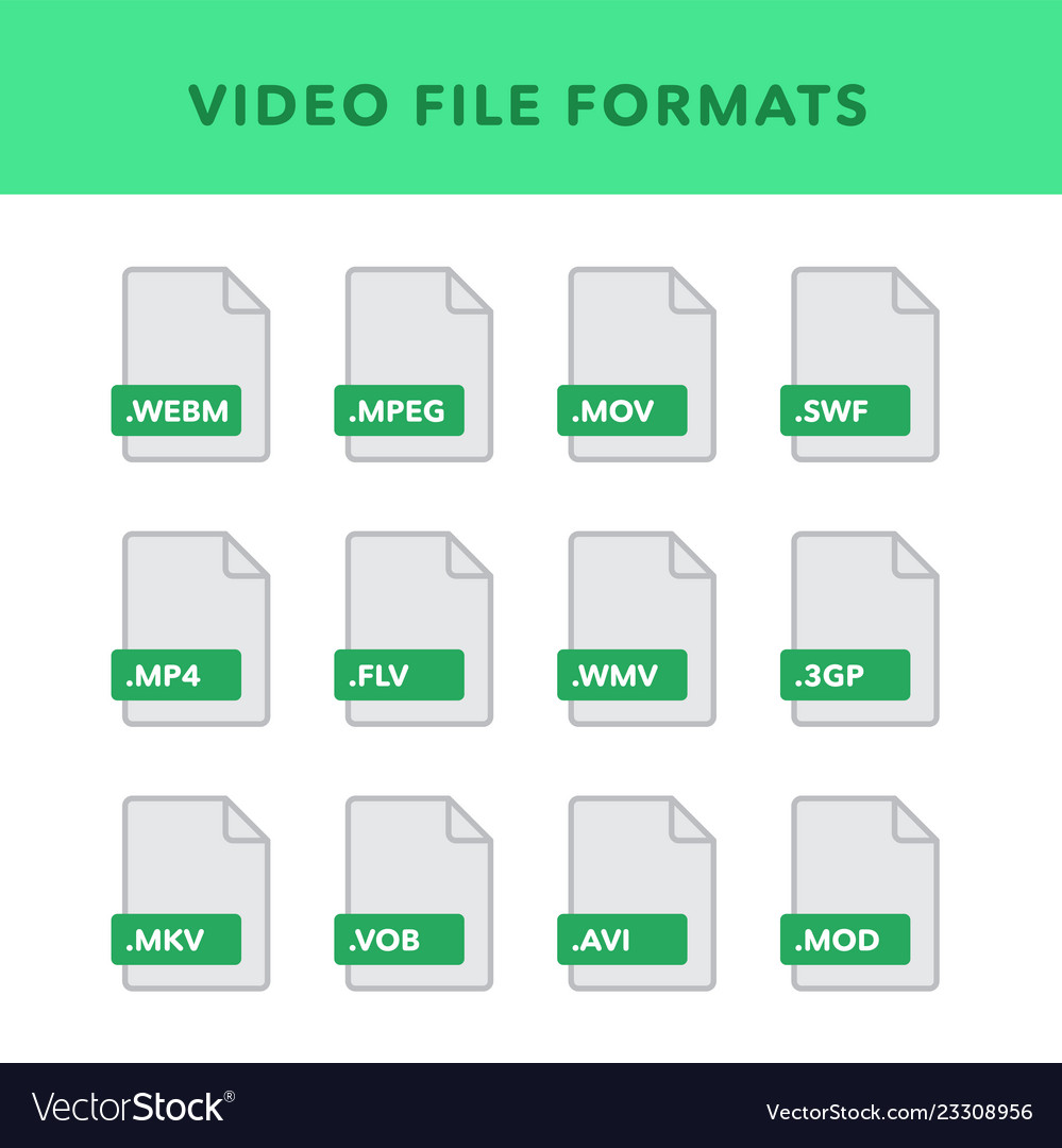 Set of video file formats and labels in flat vector image Set of video file formats and labels in flat