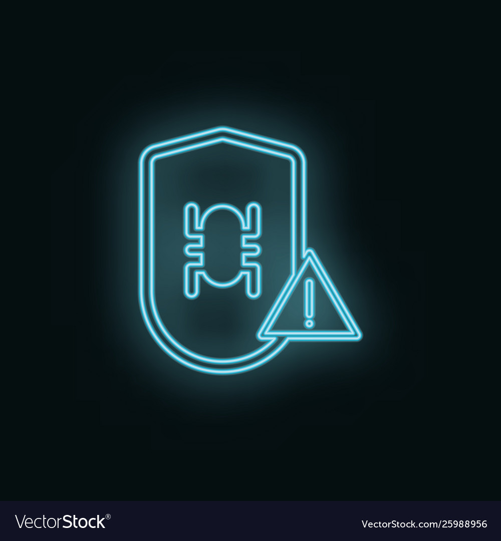 Virus shield problem neon icon web development vector image Virus shield problem neon icon web development