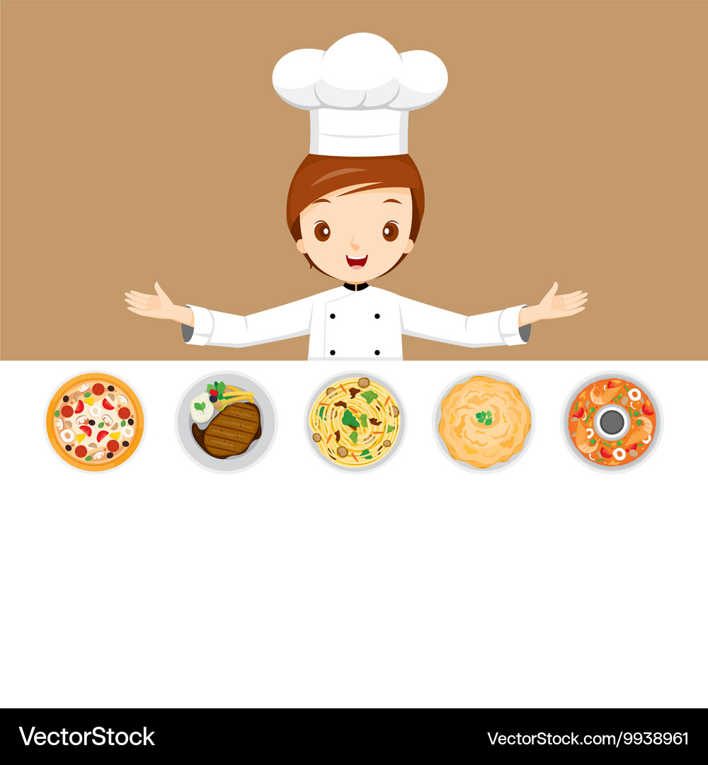 Chef With Different Menus Royalty Free Vector Image