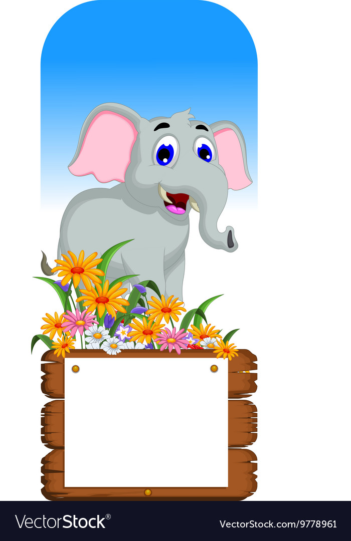Cute elephant cartoon with blank board Royalty Free Vector