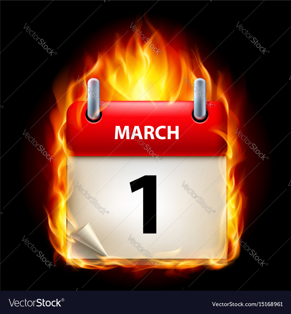 First march in calendar burning icon on black