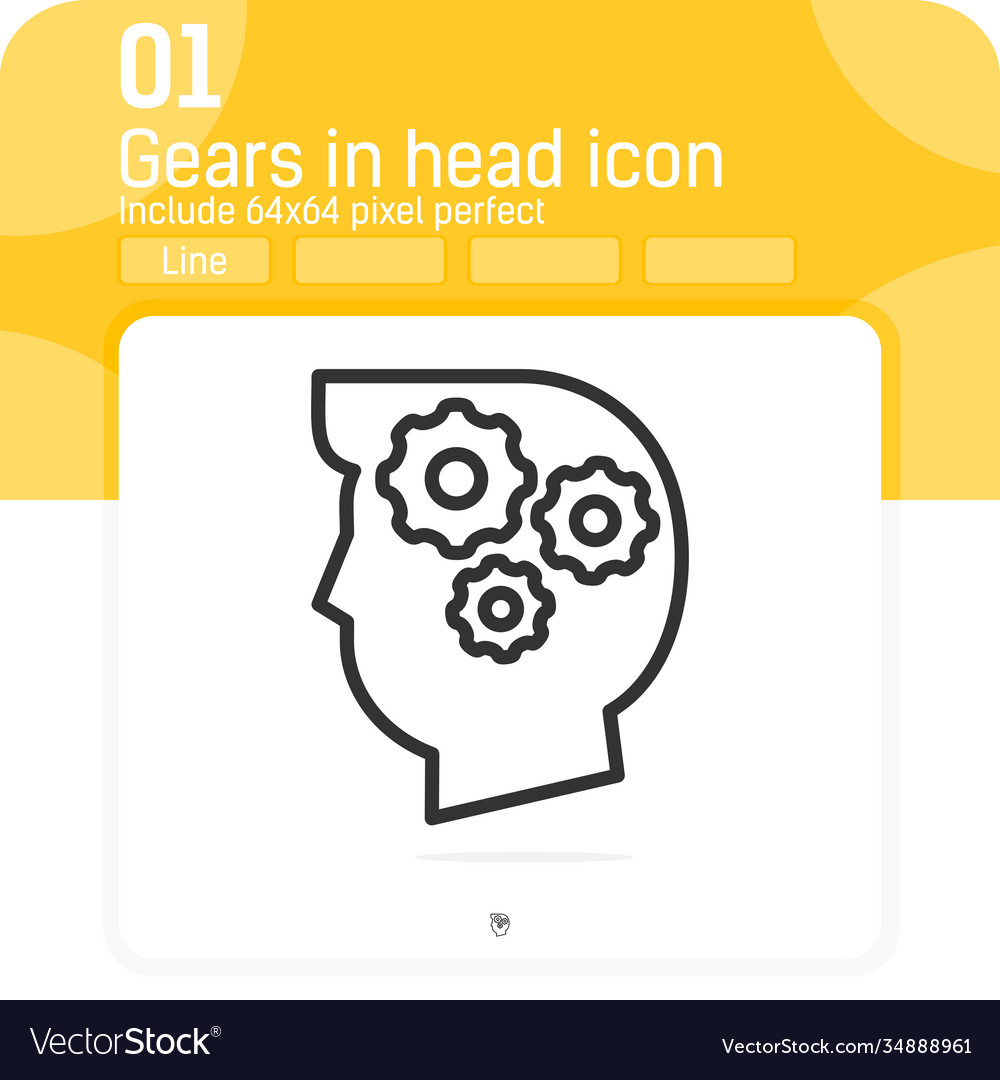 Gear in head icon with line style isolated vector image Gear in head icon with line style isolated