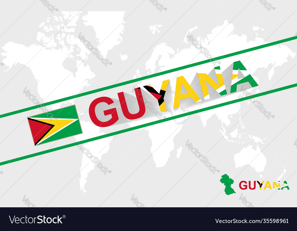 Guyana map flag and text