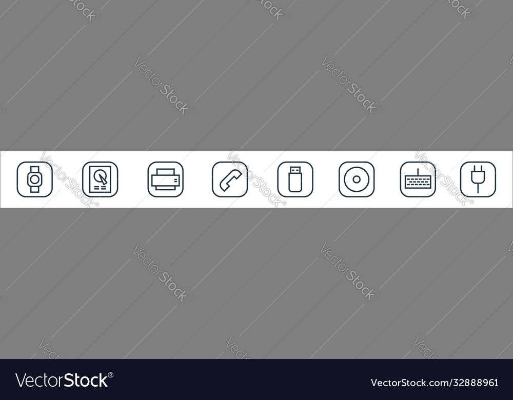 Hardware and gadgets line icons linear set vector image Hardware and gadgets line icons linear set