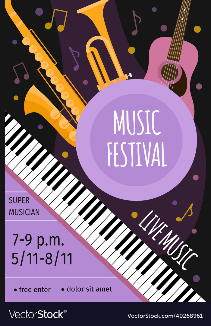 Live Music Festival Event Poster With Guitar Vector Image