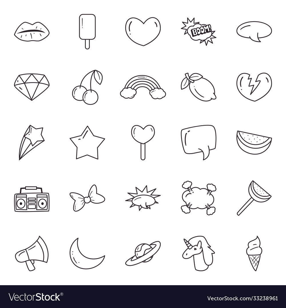 Pop art line style symbols set design