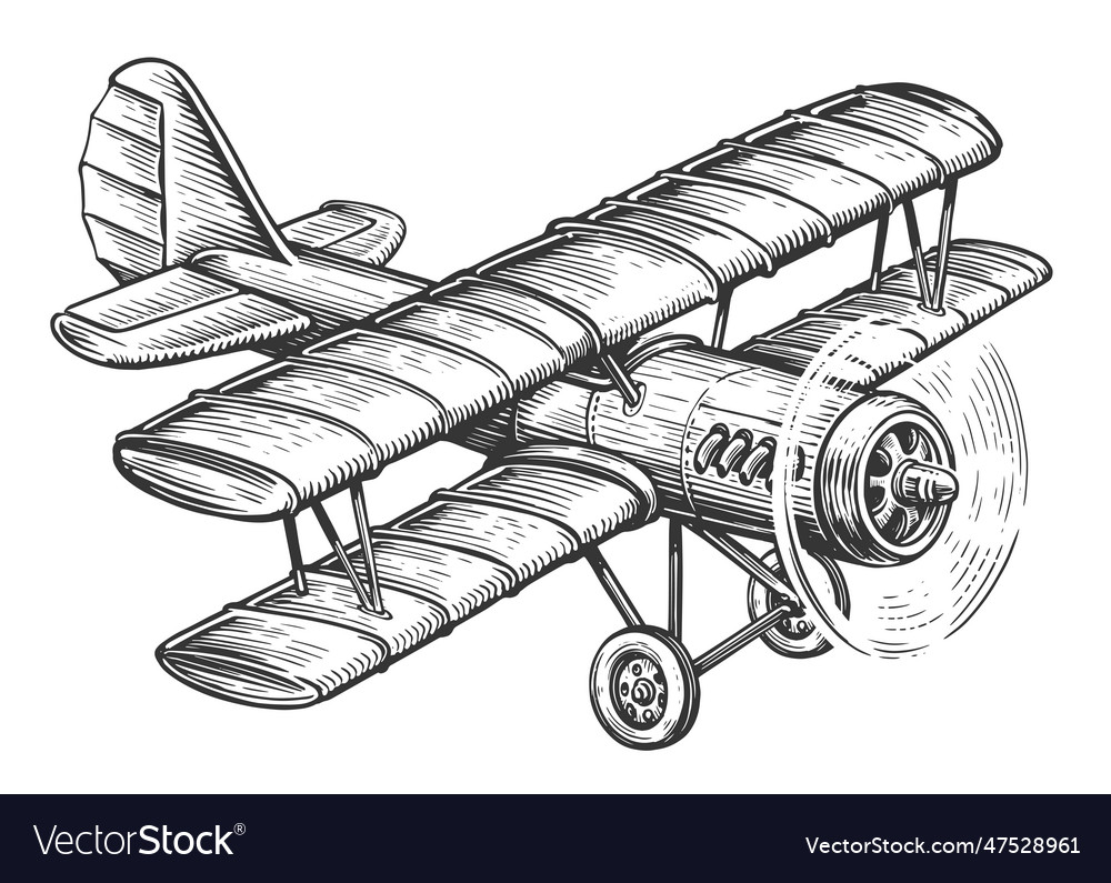 Retro airplane biplane with piston engine vintage Vector Image