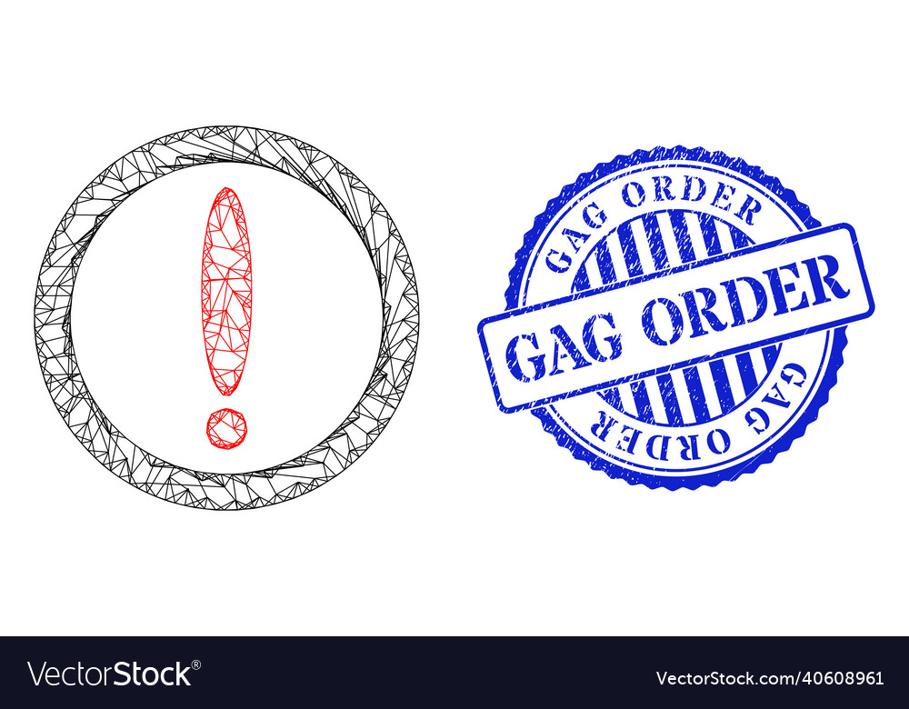 Scratched gag order badge and net round warning vector image Scratched gag order badge and net round warning