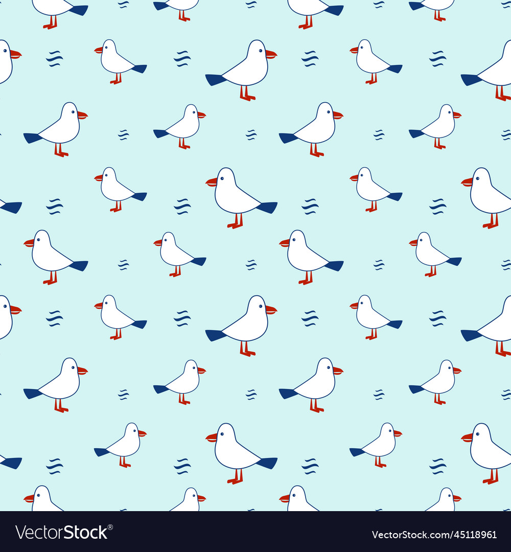 Seamless pattern with cute seagull and wave vector image Seamless pattern with cute seagull and wave