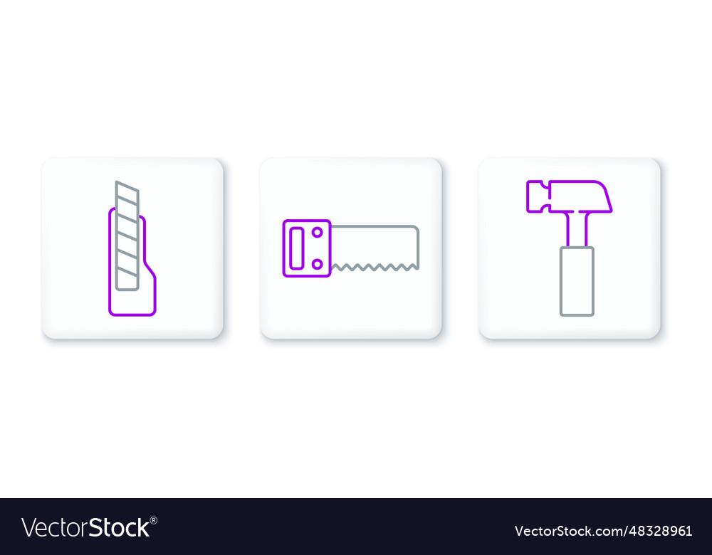 Set Linie Hammer Schreibmesser und Handsäge Icon Vector Image Set Linie Hammer Schreibmesser und Handsäge Icon
