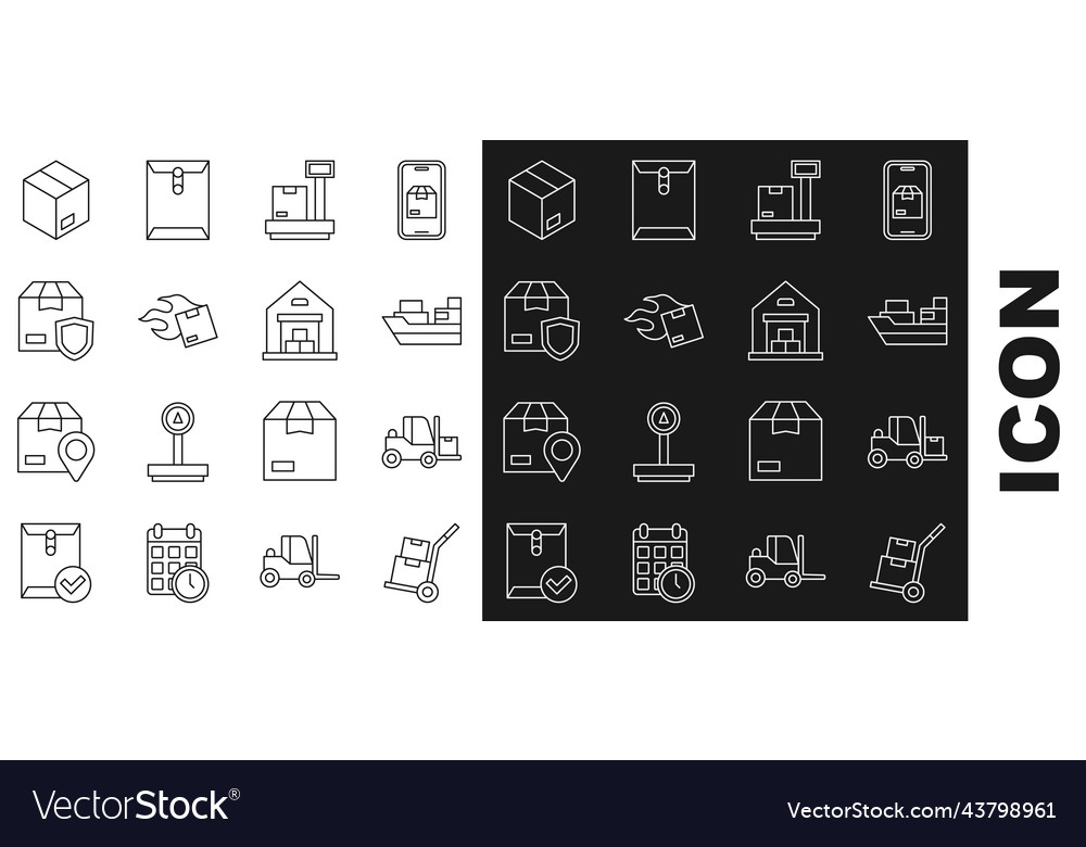 Set line hand truck and boxes forklift cargo Vector Image Set line hand truck and boxes forklift cargo