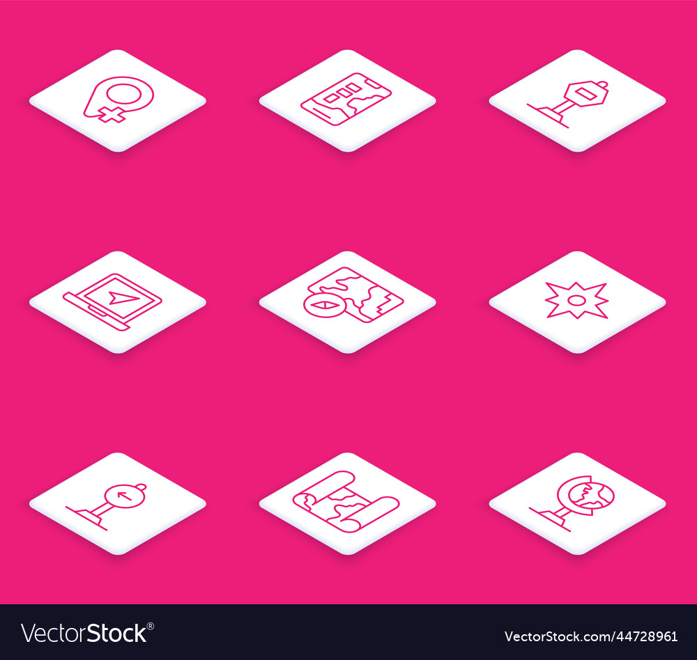 Set line location city map navigation stop sign Vector Image Set line location city map navigation stop sign