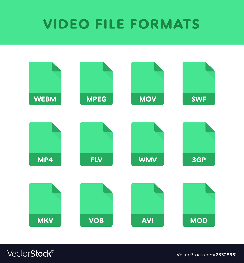Set of video file formats and labels in flat vector image Set of video file formats and labels in flat